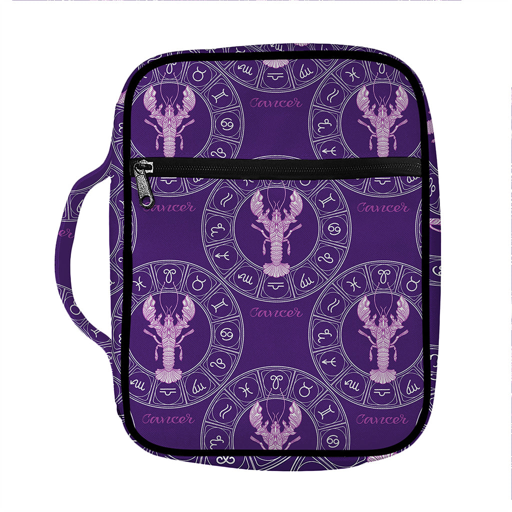 Purple Cancer Zodiac Pattern Print Front Pocket Bible Bag