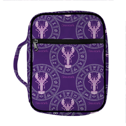 Purple Cancer Zodiac Pattern Print Front Pocket Bible Bag