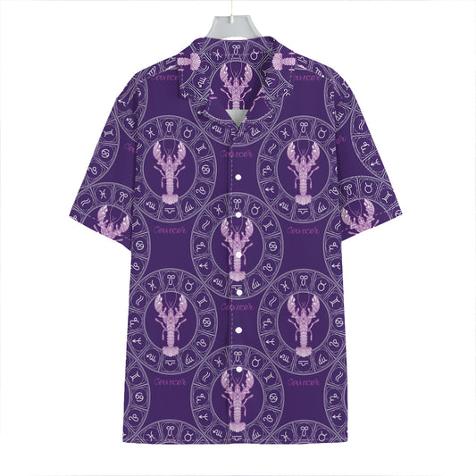 Purple Cancer Zodiac Pattern Print Hawaiian Shirt