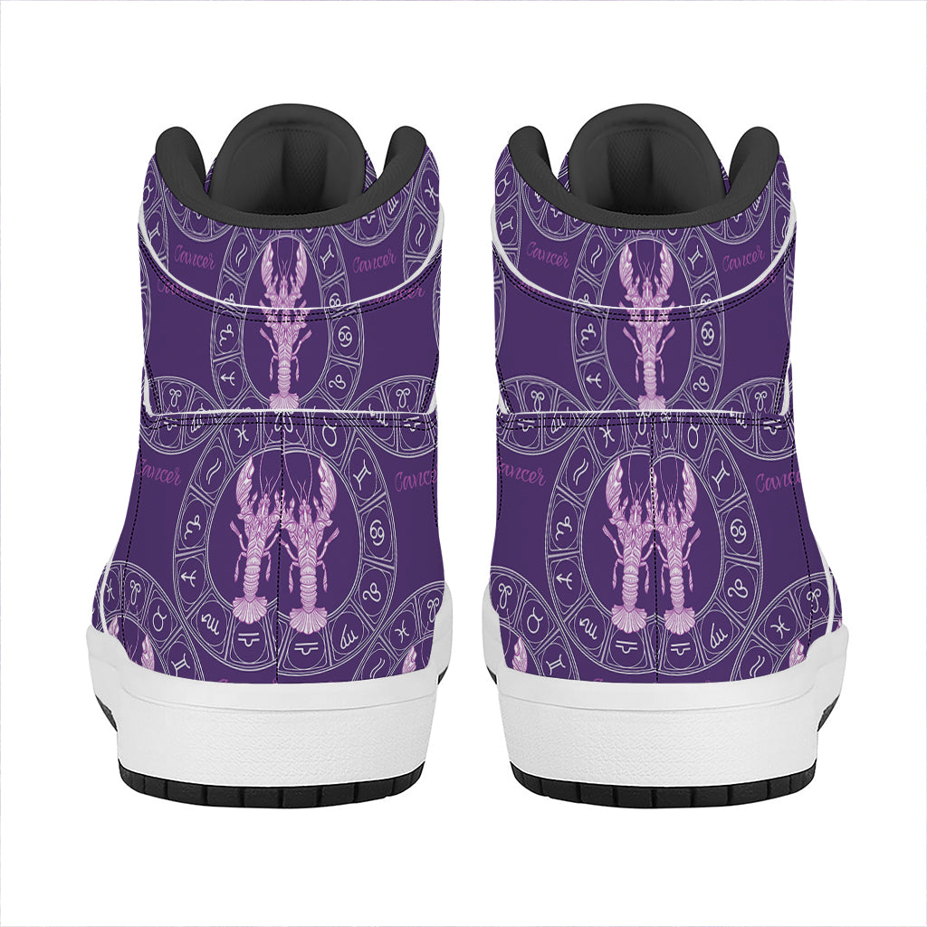 Purple Cancer Zodiac Pattern Print High Top Leather Sneakers
