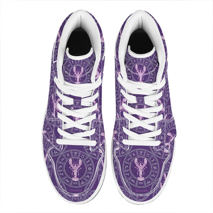 Purple Cancer Zodiac Pattern Print High Top Leather Sneakers