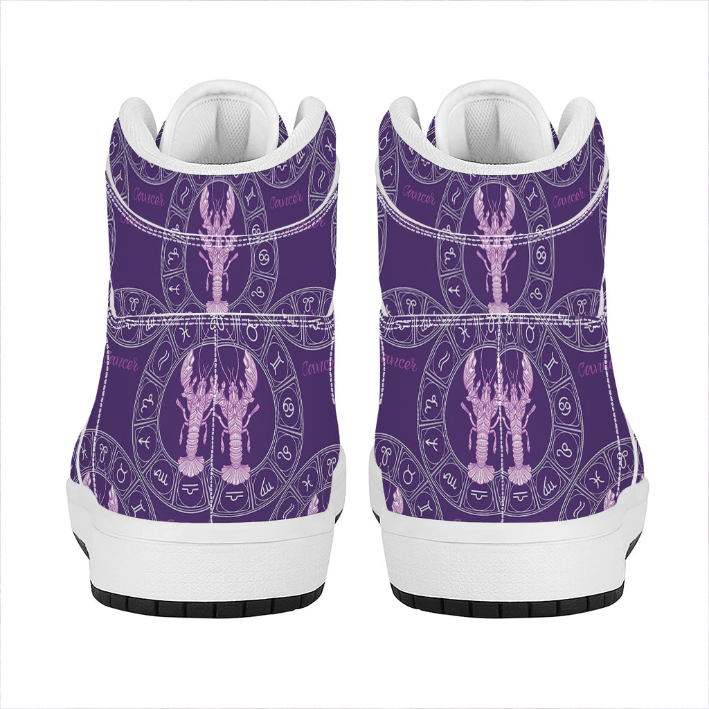 Purple Cancer Zodiac Pattern Print High Top Leather Sneakers