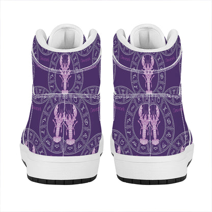 Purple Cancer Zodiac Pattern Print High Top Leather Sneakers
