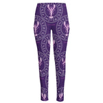 Purple Cancer Zodiac Pattern Print High-Waisted Pocket Leggings
