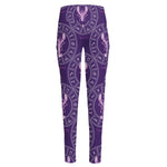 Purple Cancer Zodiac Pattern Print High-Waisted Pocket Leggings