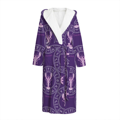 Purple Cancer Zodiac Pattern Print Hooded Bathrobe