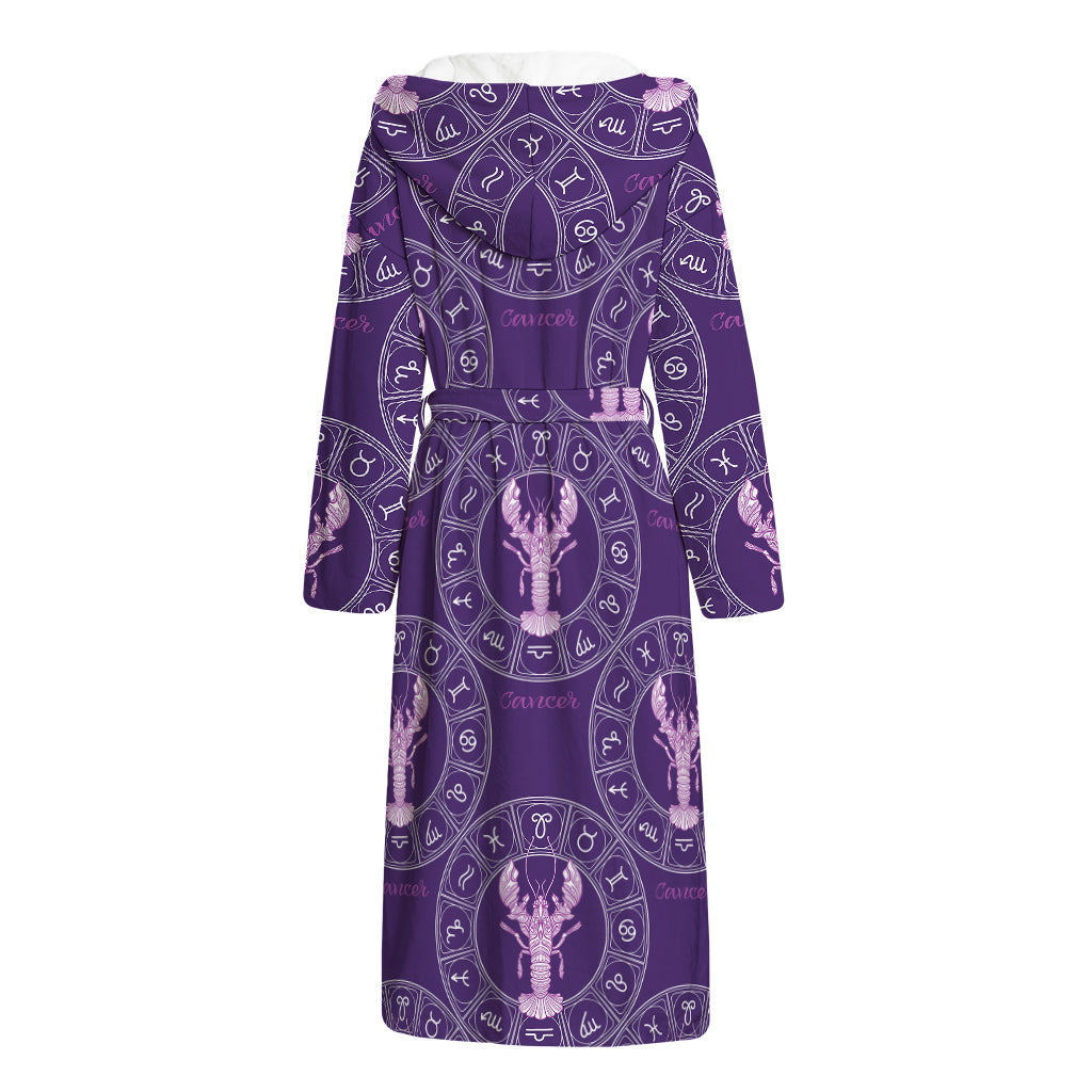 Purple Cancer Zodiac Pattern Print Hooded Bathrobe