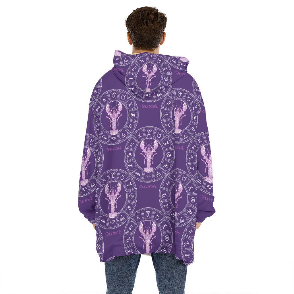 Purple Cancer Zodiac Pattern Print Hoodie Blanket