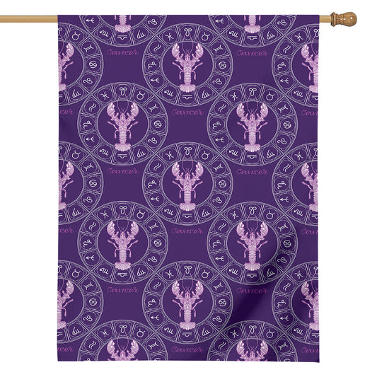Purple Cancer Zodiac Pattern Print House Flag