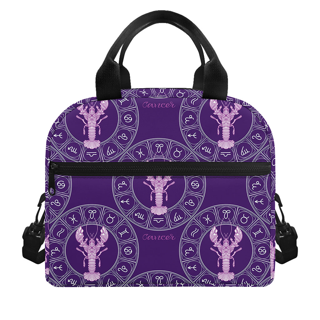 Purple Cancer Zodiac Pattern Print Insulated Lunch Bag