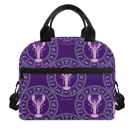 Purple Cancer Zodiac Pattern Print Insulated Lunch Bag