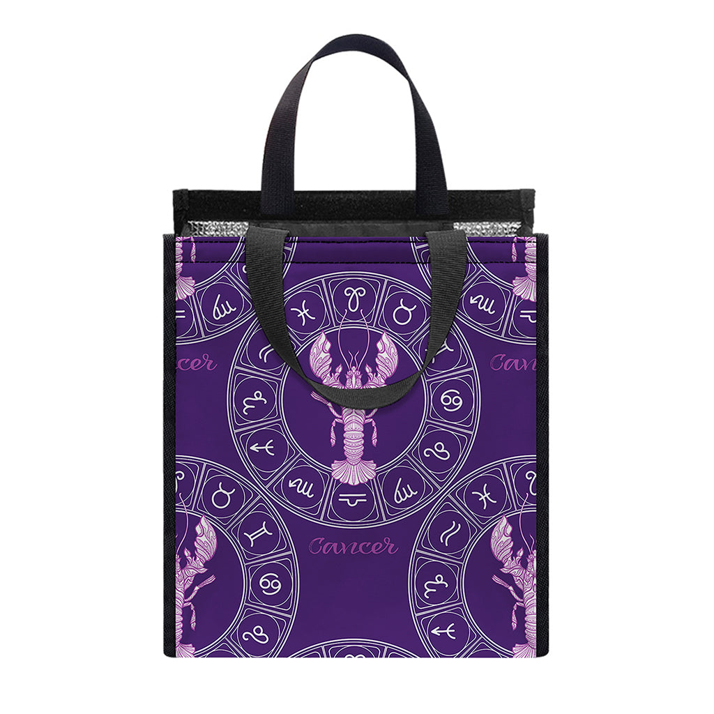Purple Cancer Zodiac Pattern Print Insulated Lunch Tote