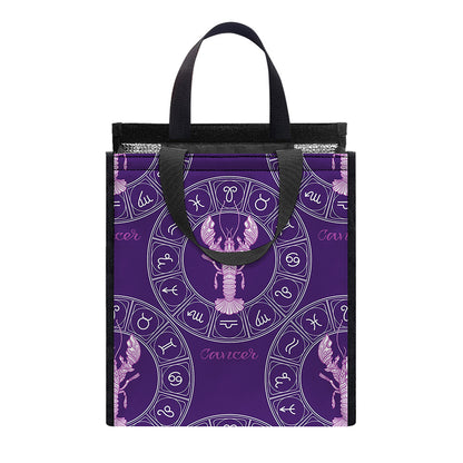 Purple Cancer Zodiac Pattern Print Insulated Lunch Tote
