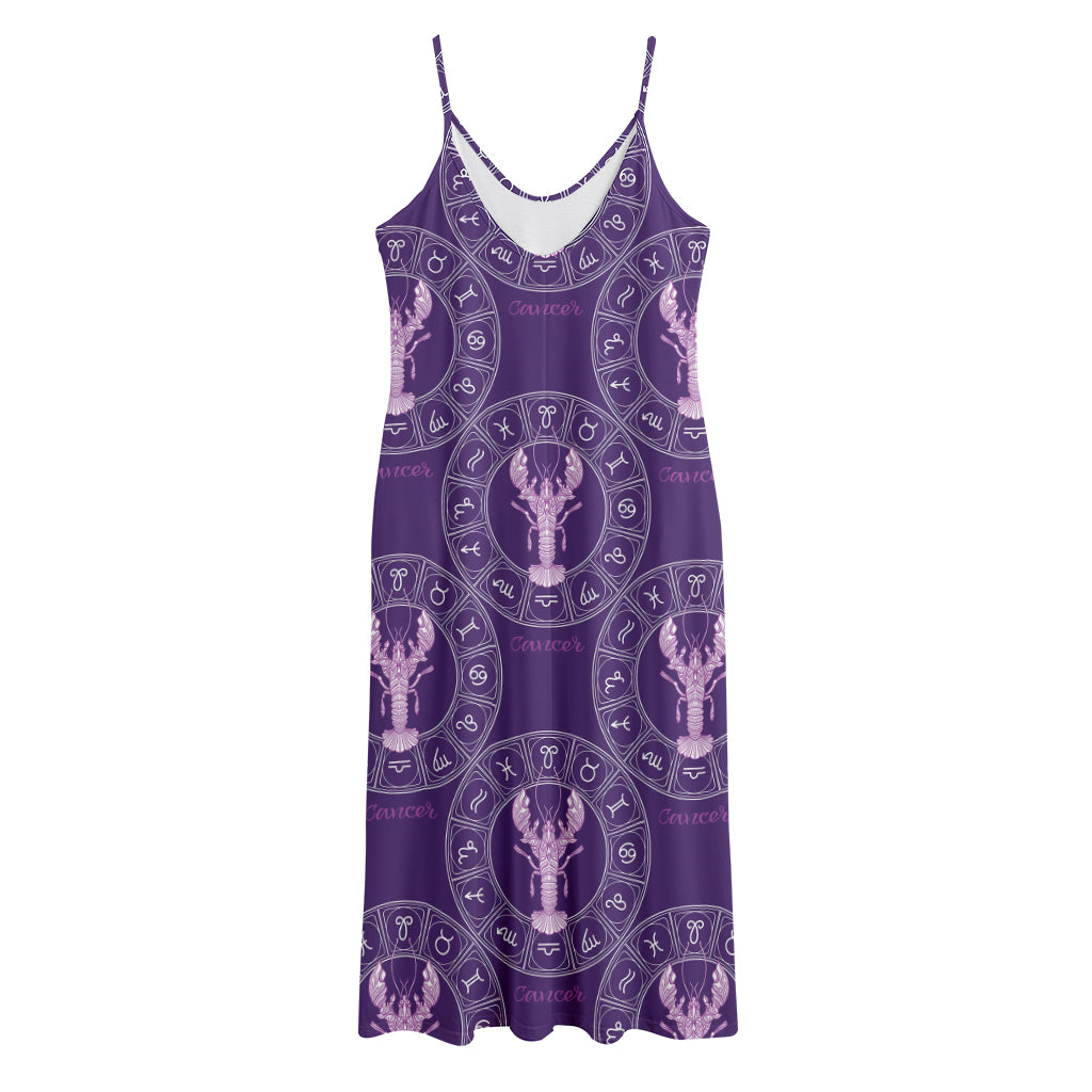 Purple Cancer Zodiac Pattern Print Jersey Midi Cami Dress
