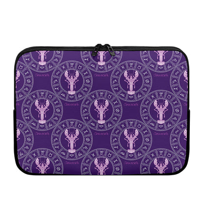 Purple Cancer Zodiac Pattern Print Laptop Sleeve
