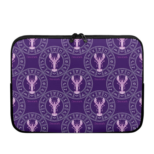 Purple Cancer Zodiac Pattern Print Laptop Sleeve