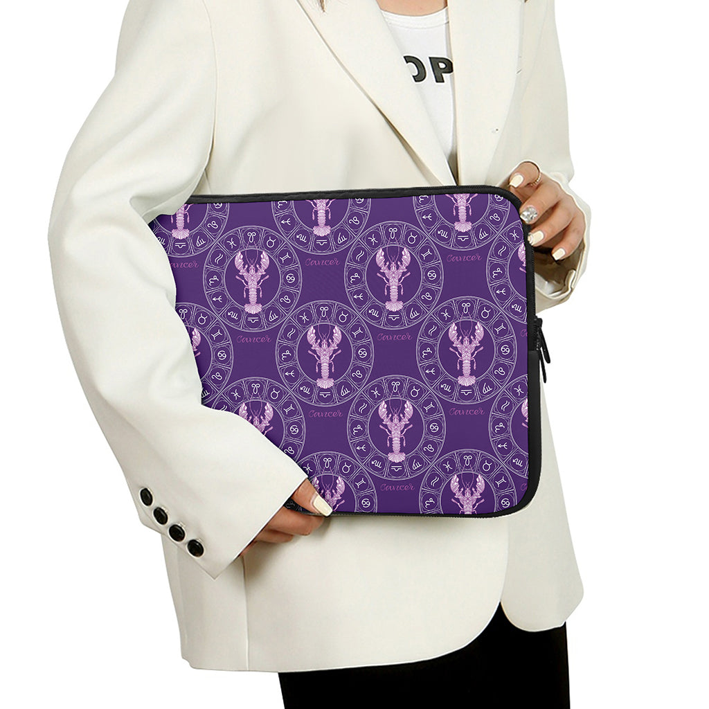 Purple Cancer Zodiac Pattern Print Laptop Sleeve