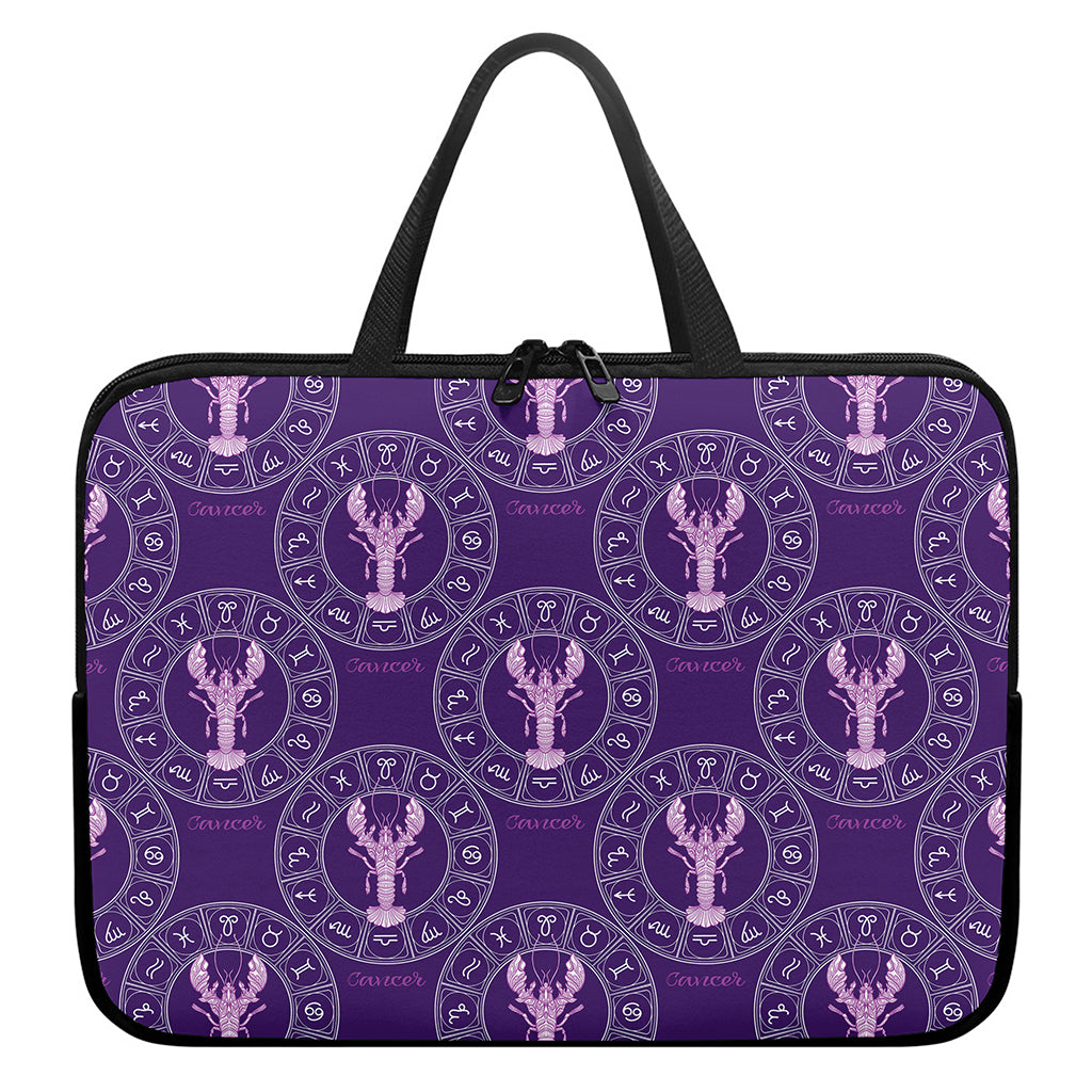 Purple Cancer Zodiac Pattern Print Laptop Sleeve With Handle