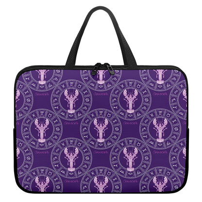 Purple Cancer Zodiac Pattern Print Laptop Sleeve With Handle