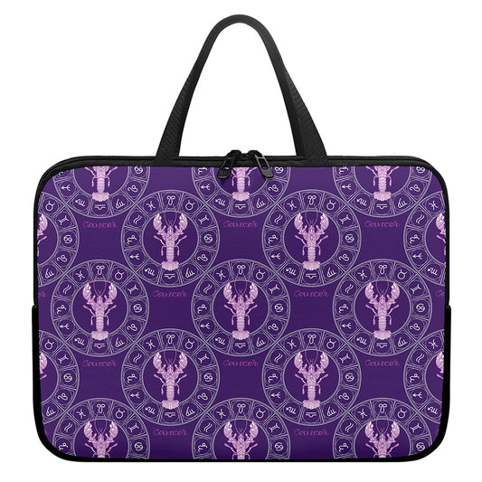 Purple Cancer Zodiac Pattern Print Laptop Sleeve With Handle