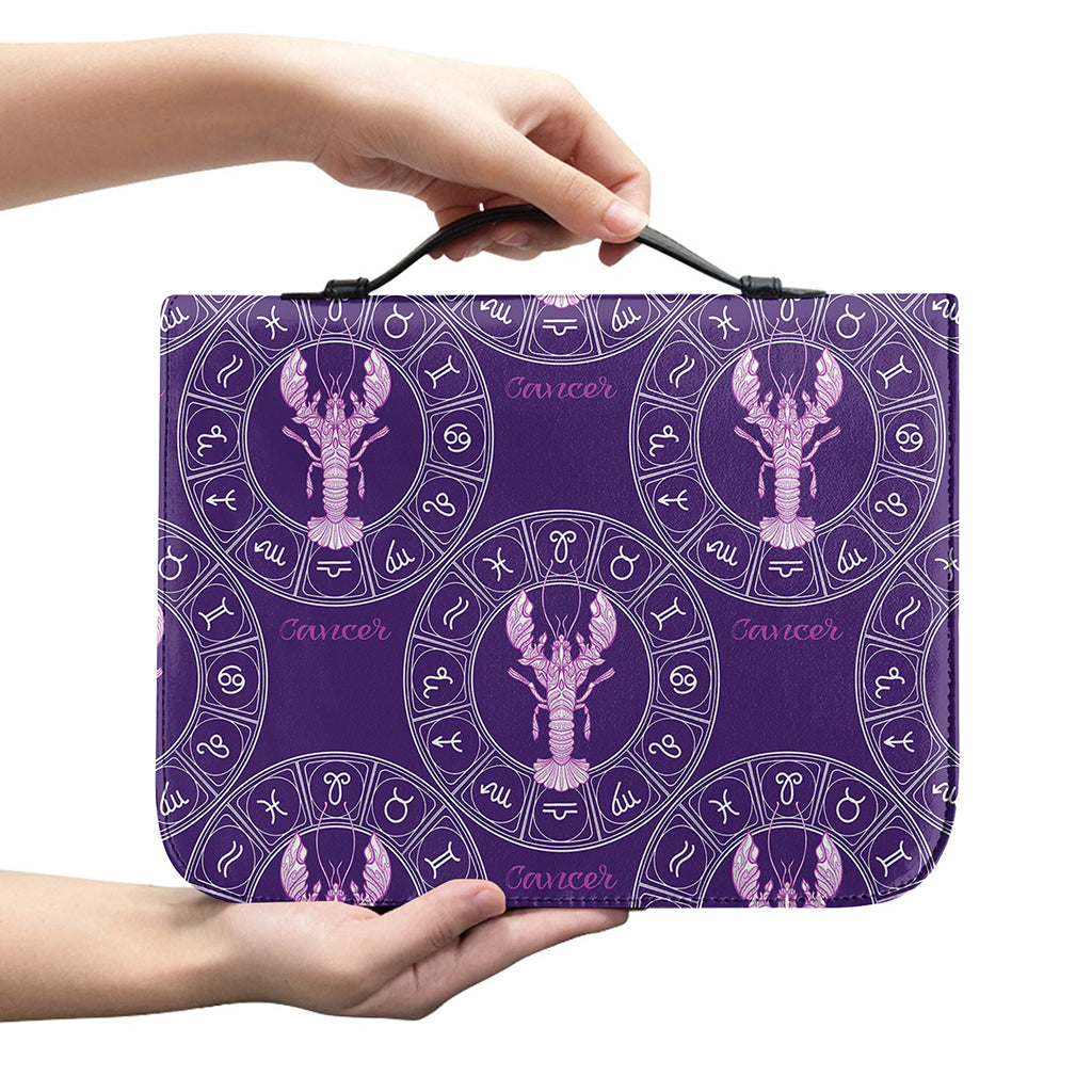 Purple Cancer Zodiac Pattern Print Leather Bible Cover