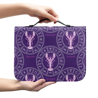 Purple Cancer Zodiac Pattern Print Leather Bible Cover