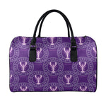 Purple Cancer Zodiac Pattern Print Leather Duffle Bag