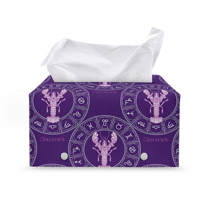 Purple Cancer Zodiac Pattern Print Leather Tissue Box Cover