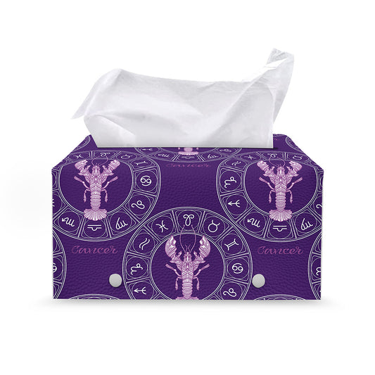 Purple Cancer Zodiac Pattern Print Leather Tissue Box Cover