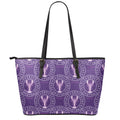 Purple Cancer Zodiac Pattern Print Leather Tote Bag With Zipper