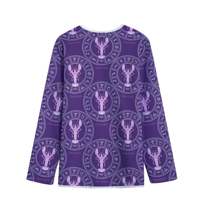 Purple Cancer Zodiac Pattern Print Long Sleeve Short Coat