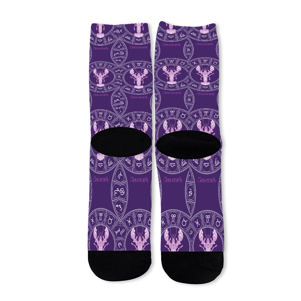 Purple Cancer Zodiac Pattern Print Long Socks