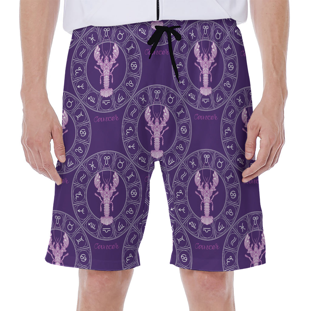 Purple Cancer Zodiac Pattern Print Men's Beach Shorts