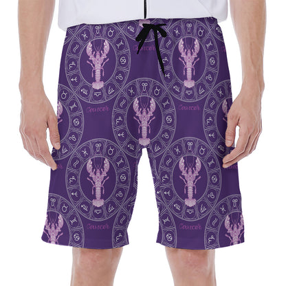 Purple Cancer Zodiac Pattern Print Men's Beach Shorts