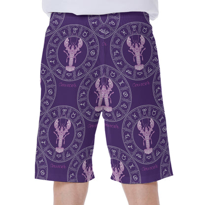 Purple Cancer Zodiac Pattern Print Men's Beach Shorts