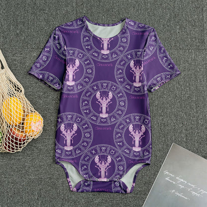 Purple Cancer Zodiac Pattern Print Men's Bodysuit