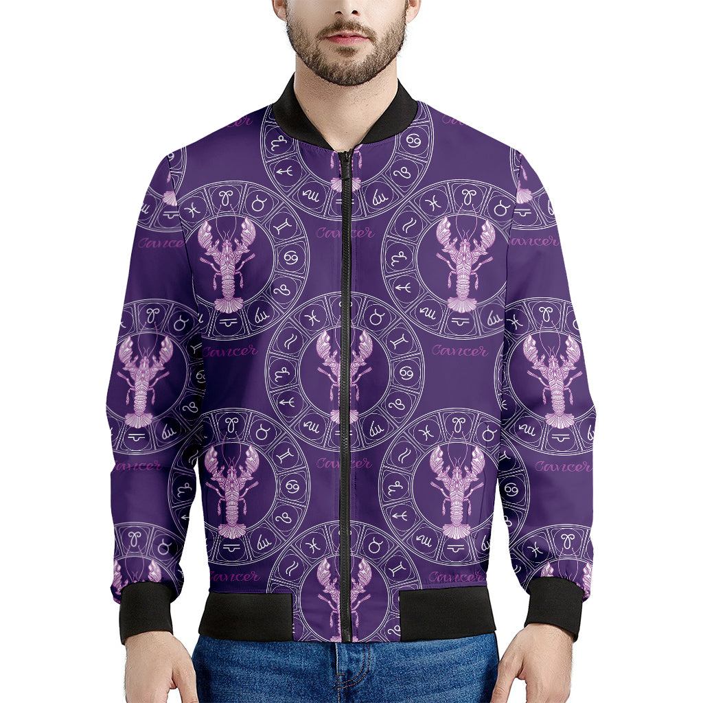 Purple Cancer Zodiac Pattern Print Men's Bomber Jacket