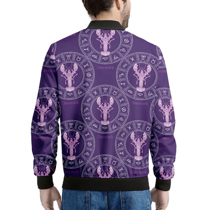 Purple Cancer Zodiac Pattern Print Men's Bomber Jacket