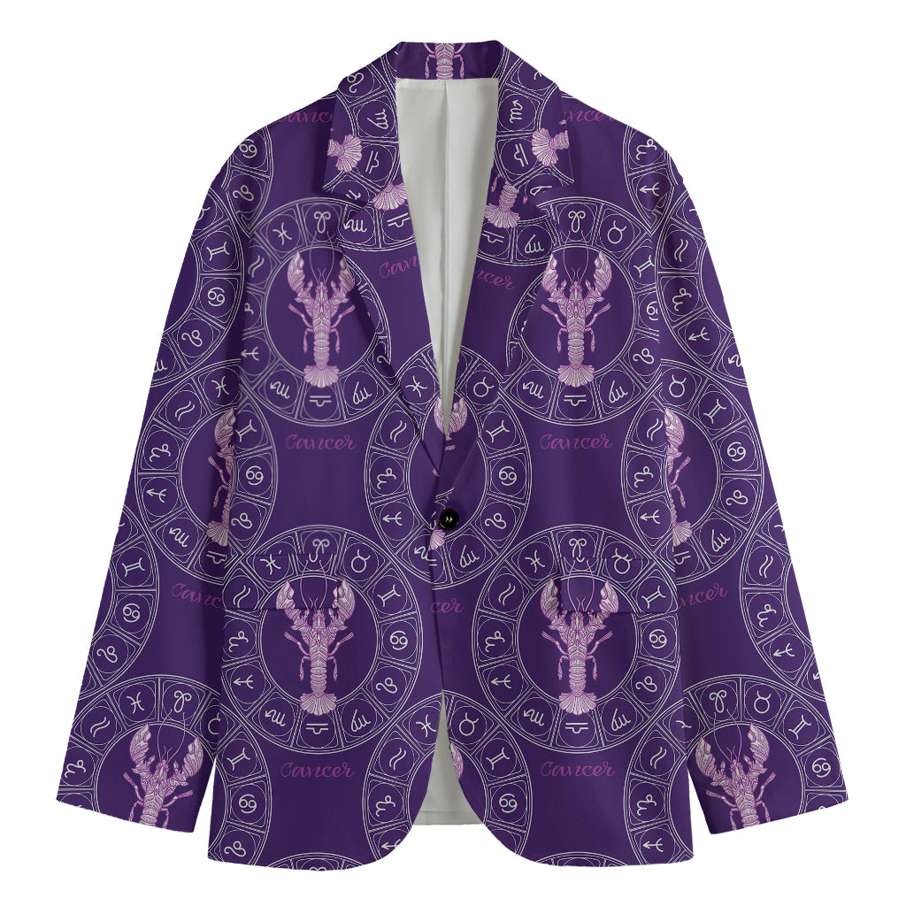 Purple Cancer Zodiac Pattern Print Men's Cotton Blazer
