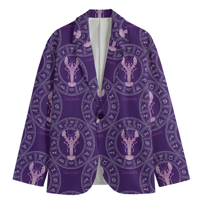 Purple Cancer Zodiac Pattern Print Men's Cotton Blazer