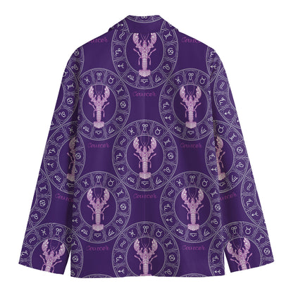Purple Cancer Zodiac Pattern Print Men's Cotton Blazer
