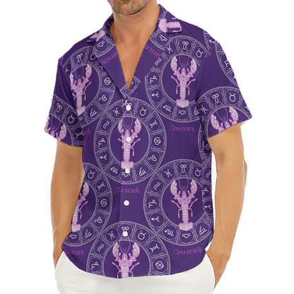 Purple Cancer Zodiac Pattern Print Men's Deep V-Neck Shirt