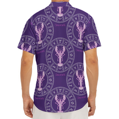Purple Cancer Zodiac Pattern Print Men's Deep V-Neck Shirt