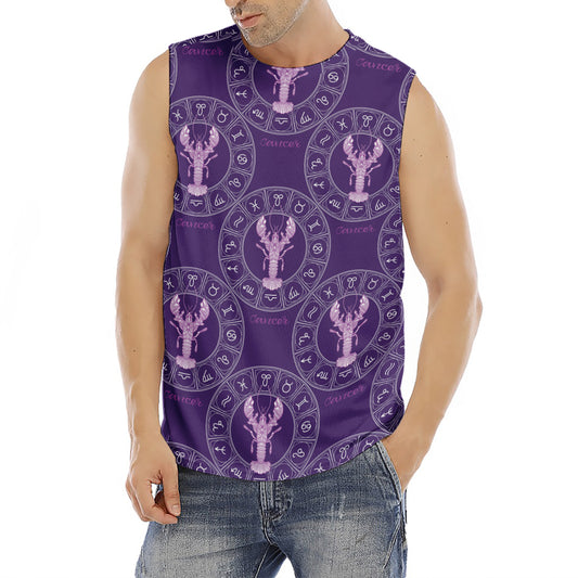 Purple Cancer Zodiac Pattern Print Men's Fitness Tank Top