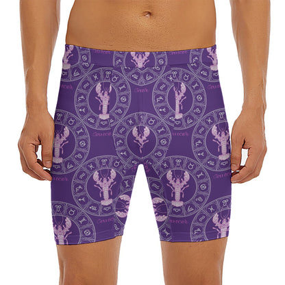 Purple Cancer Zodiac Pattern Print Men's Long Boxer Briefs