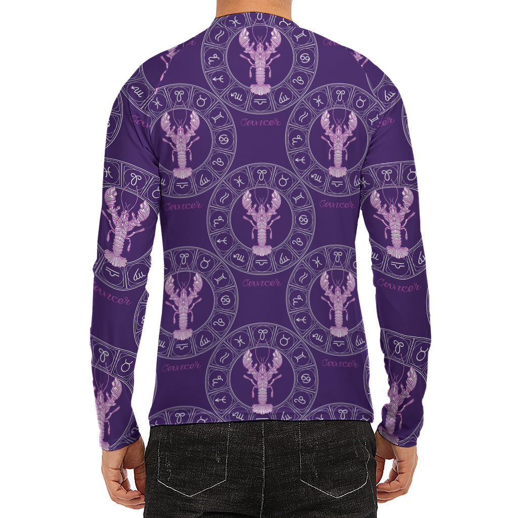 Purple Cancer Zodiac Pattern Print Men's Long Sleeve Rash Guard