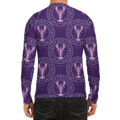 Purple Cancer Zodiac Pattern Print Men's Long Sleeve Rash Guard