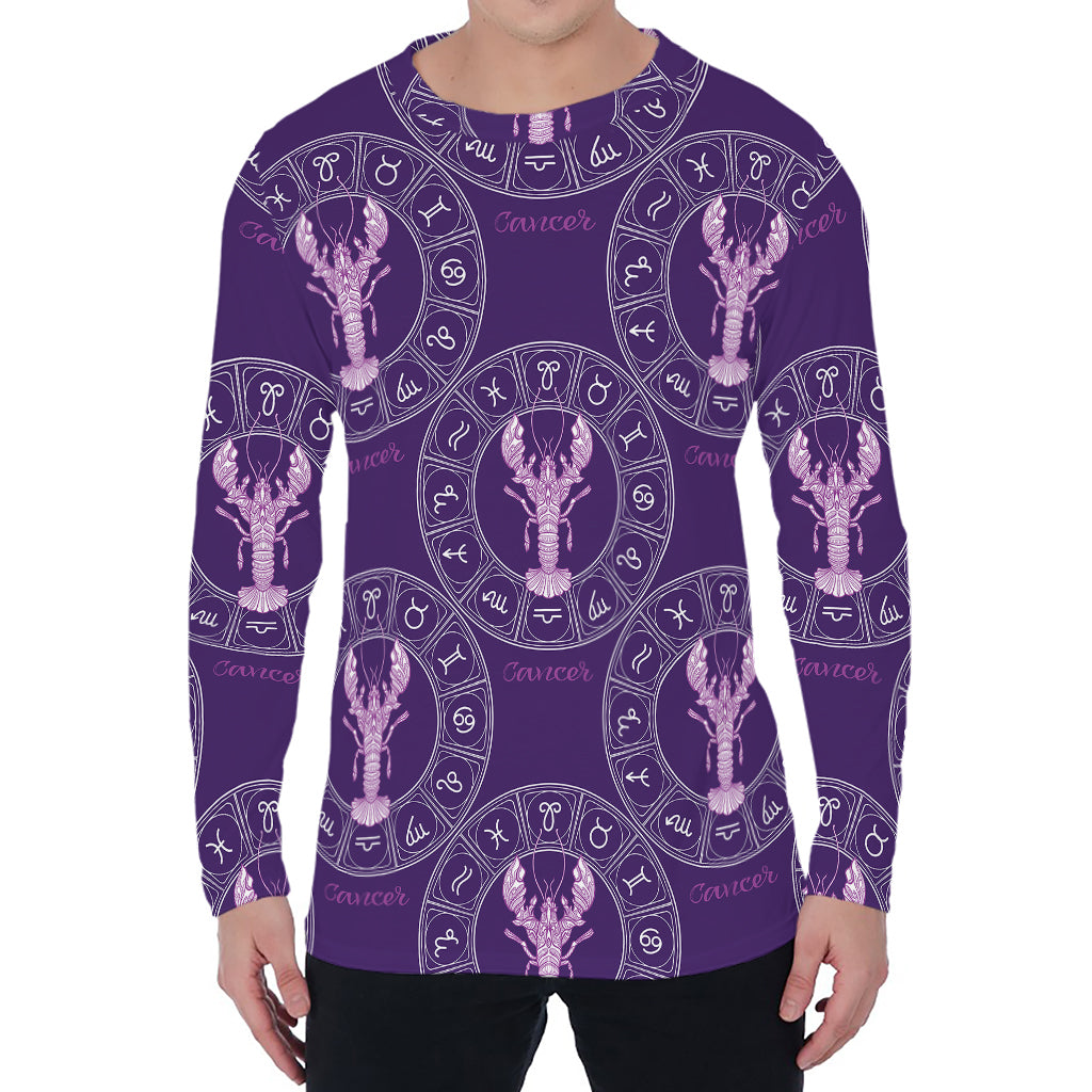 Purple Cancer Zodiac Pattern Print Men's Long Sleeve T-Shirt