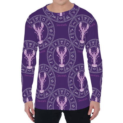 Purple Cancer Zodiac Pattern Print Men's Long Sleeve T-Shirt