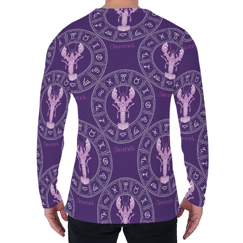 Purple Cancer Zodiac Pattern Print Men's Long Sleeve T-Shirt